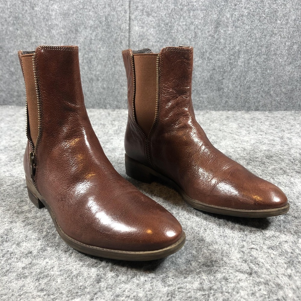 Caressa Fuller Ankle Boots Womens 7M Brown Leather Chelsea Zip‎ Casual